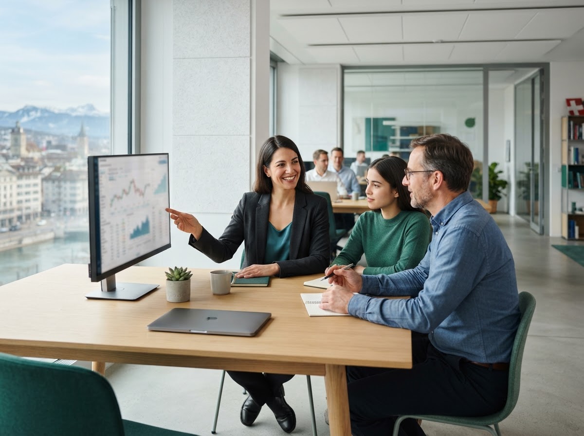 Olarvi Evaruno Team bei der Prüfung von Marktdaten und Analysemodellen